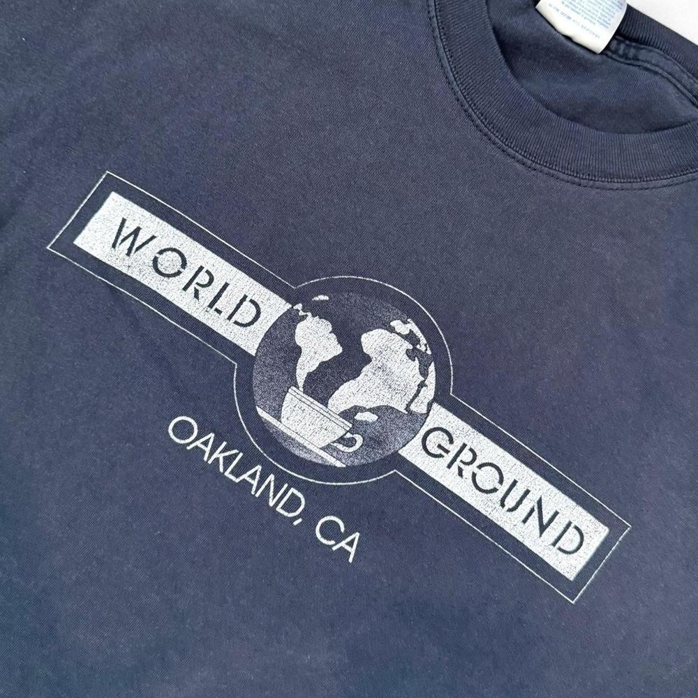 Vintage World Ground Coffee Oakland California Faded Black Tee Men's XL 90s Cafe